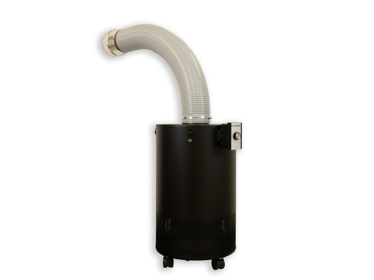 Airpura 900 Fume Extractor, Workshop and Laser Fumes, 20 lb Carbon, front angle view with extraction arm fitted