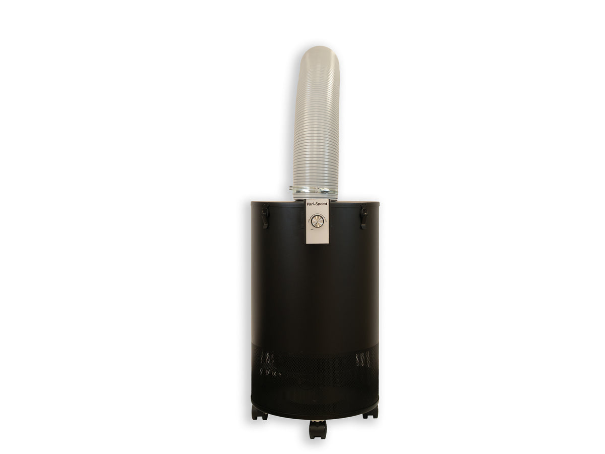Airpura 900 Fume Extractor, Workshop and Laser Fumes, 20 lb Carbon, front view with extraction arm fitted
