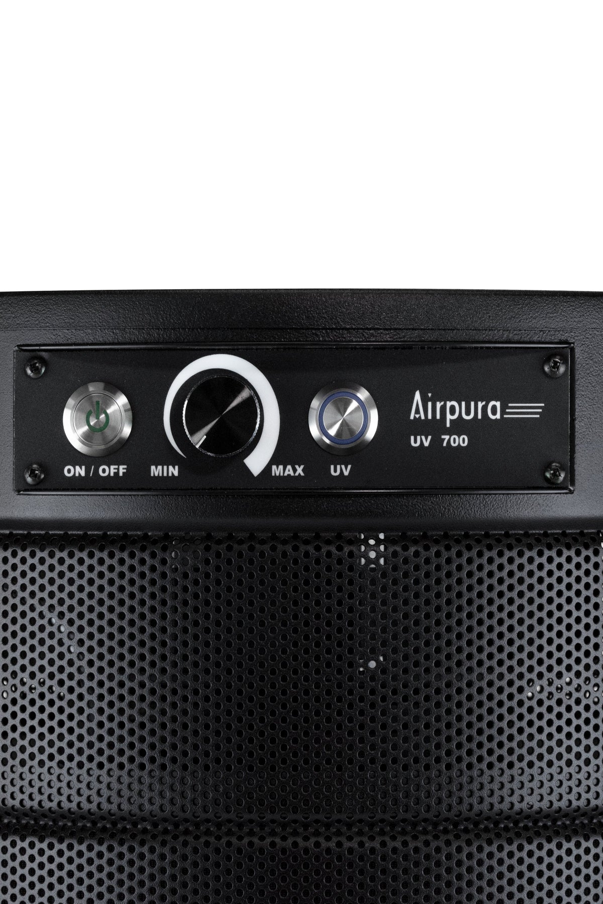 Airpura P700 Black air purifier, UV control panel close up
