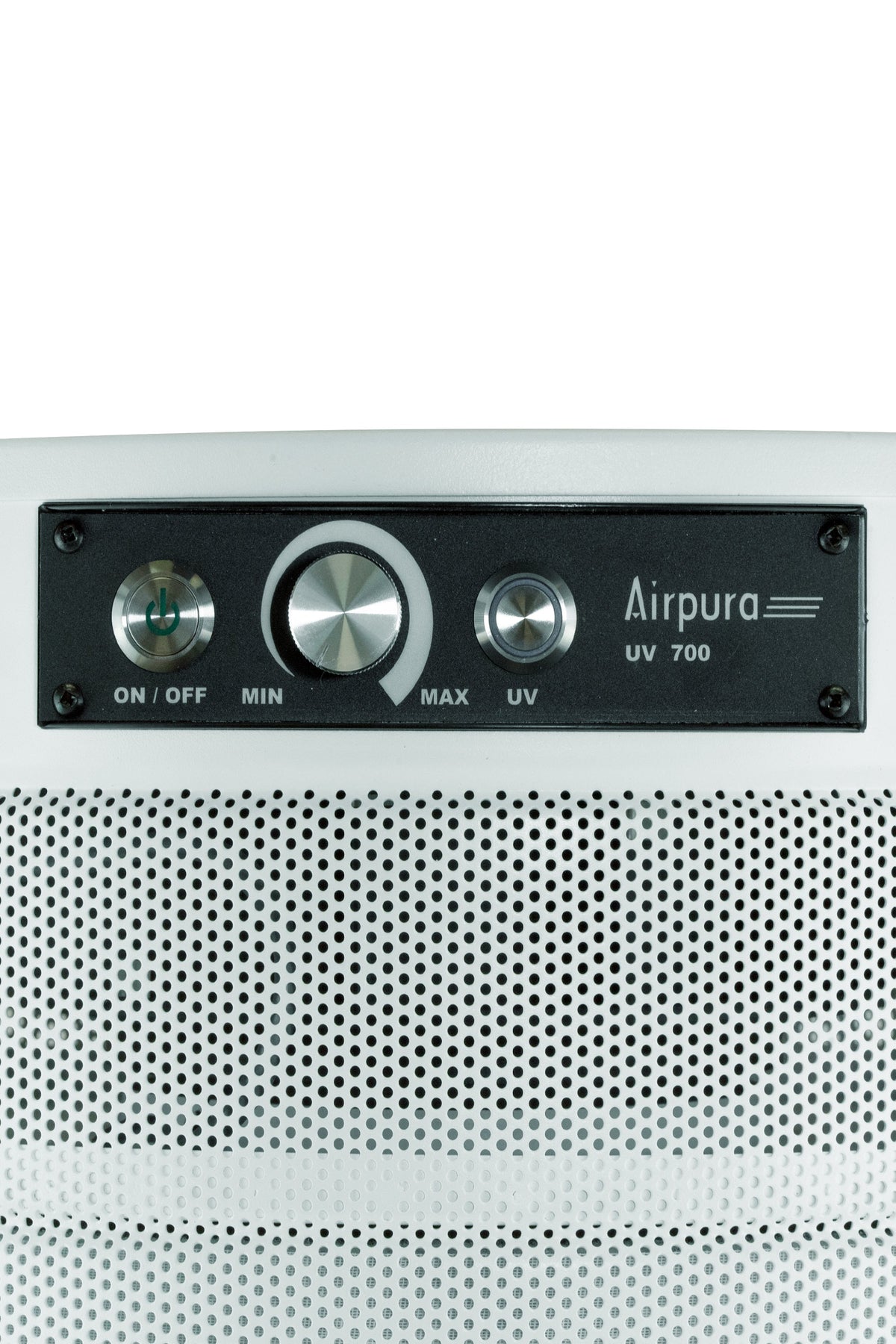 Airpura P700 White air purifier, UV control panel close up