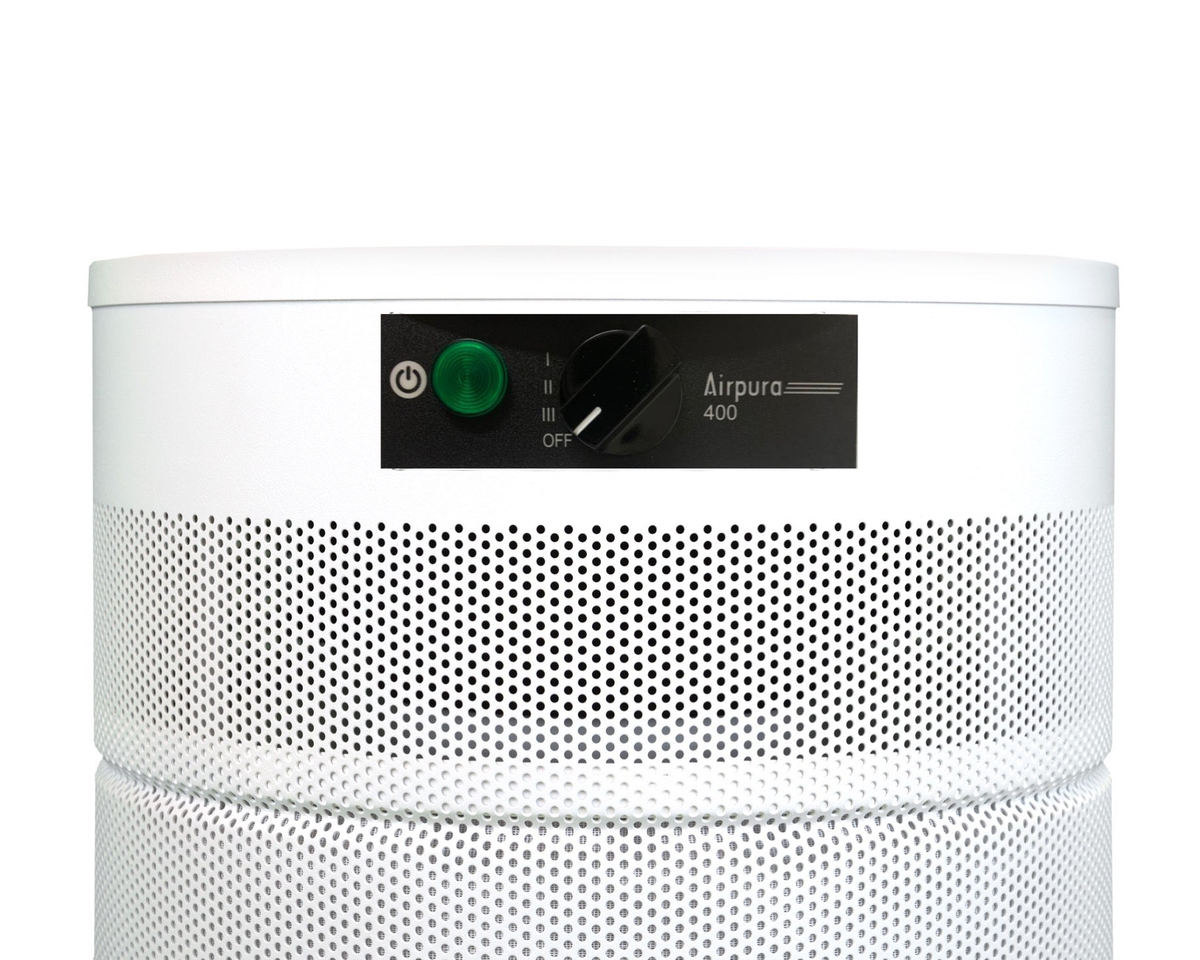 Airpura R400 air purifier, control panel close up