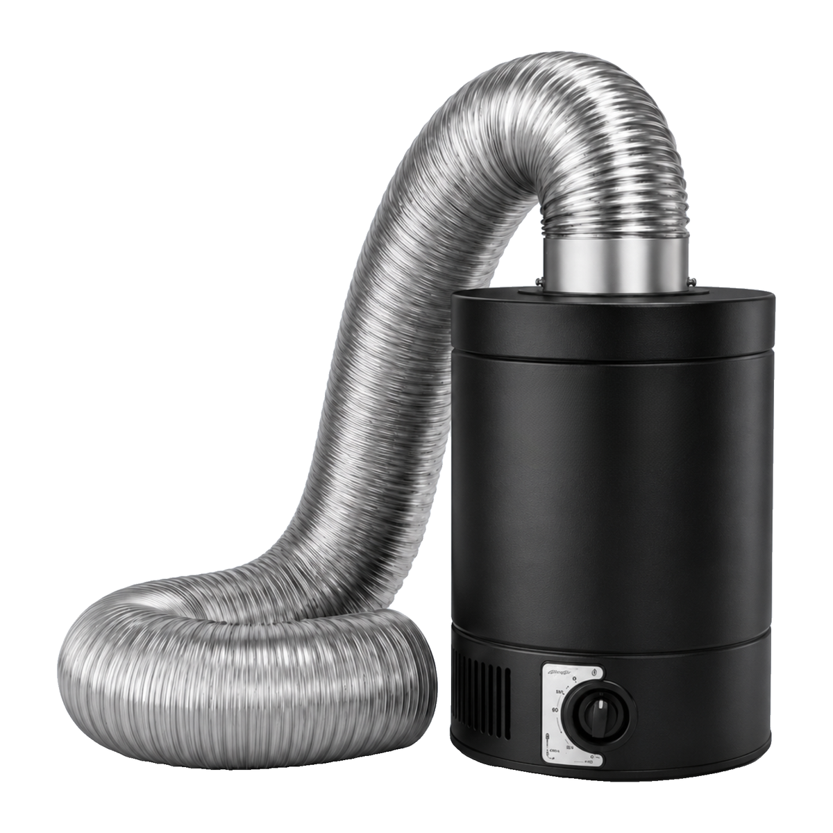 AllerAir AirMedic Pro 6 Plus AH Air Purifier, HVAC Retrofit, front angle view with duct hose