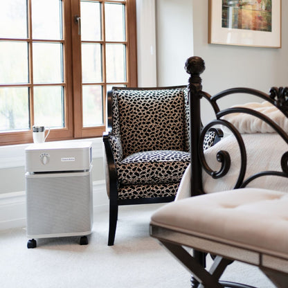 Austin Air Bedroom Machine air purifier, Sandstone, in a bedroom