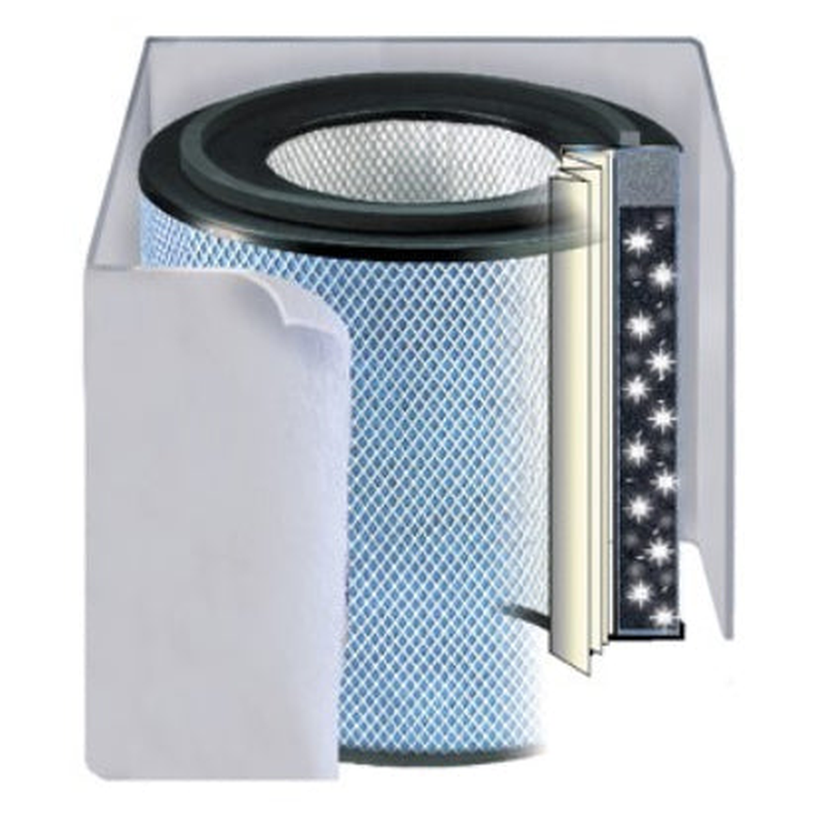 Austin Air HealthMate Plus Filter, cutaway view of internal layers