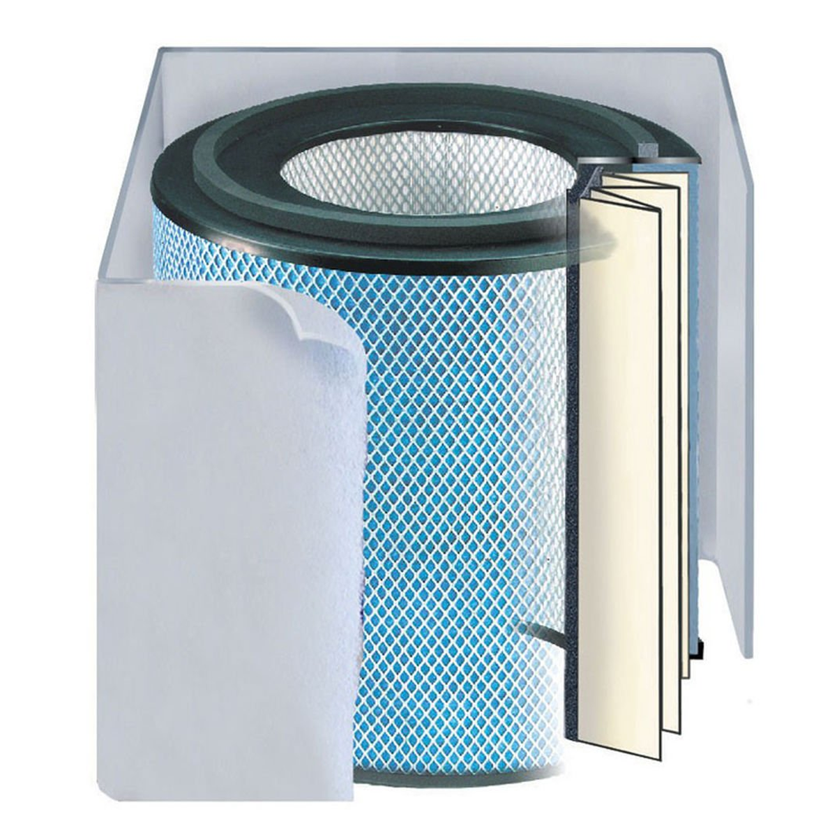 Austin Air Pet Machine Filter, cutaway view, White prefilter