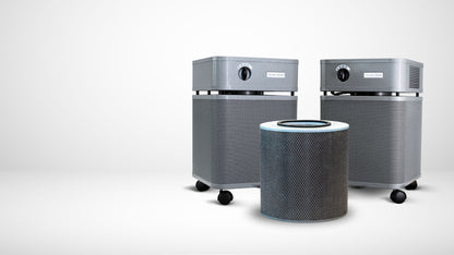 Austin Air Immunity Machine Air Purifier, VOCs and Formaldehyde, lifestyle photo, with its filter, right