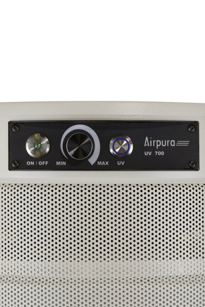 Airpura UV700 Air Purifier, Mold and Musty Air, UVC Lamp, 18 lb Carbon, Cream, control panel close up