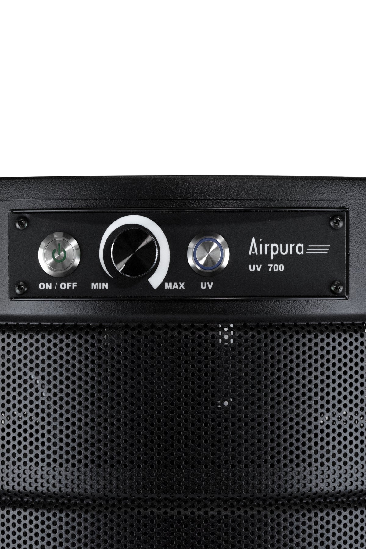 Airpura UV700 Air Purifier, Mold and Musty Air, UVC Lamp, 18 lb Carbon, Black, control panel close up