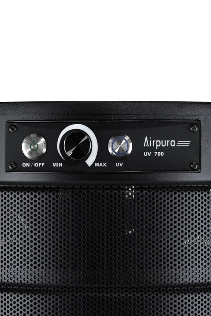 Airpura UV700 Air Purifier, Mold and Musty Air, UVC Lamp, 18 lb Carbon, Black, control panel close up