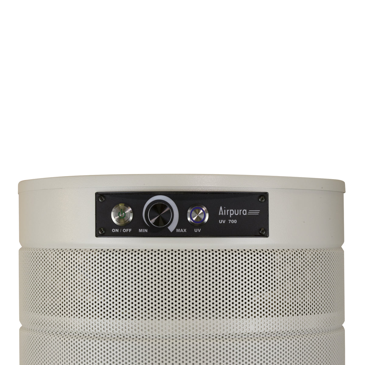 Airpura UV700 Air Purifier, Mold and Musty Air, UVC Lamp, 18 lb Carbon, Cream, control panel close up