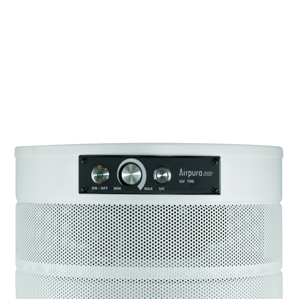Airpura UV700 Air Purifier, Mold and Musty Air, UVC Lamp, 18 lb Carbon, White, control panel close up