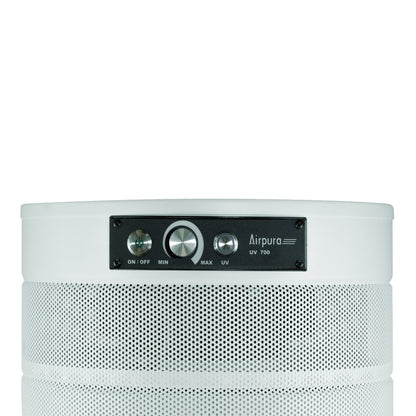 Airpura UV700 Air Purifier, Mold and Musty Air, UVC Lamp, 18 lb Carbon, White, control panel close up
