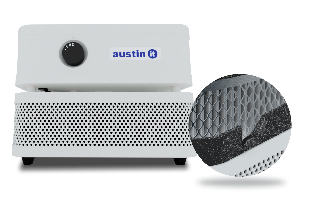 Austin Air it Personal Air Purifier, Odors and VOCs, Carbon Wrap, White, front view