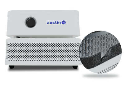 Austin Air it Personal Air Purifier, Odors and VOCs, Carbon Wrap, White, front view