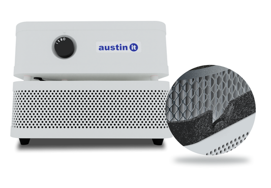 Austin Air it Personal Air Purifier, Odors and VOCs, Carbon Wrap, White, front view