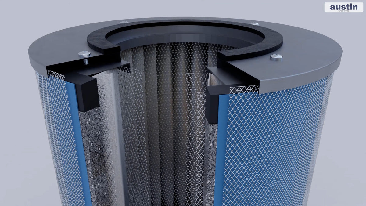 Austin Air HealthMate Filter, Carbon + HEPA, Black or White (FR400A/B), cutaway diagram