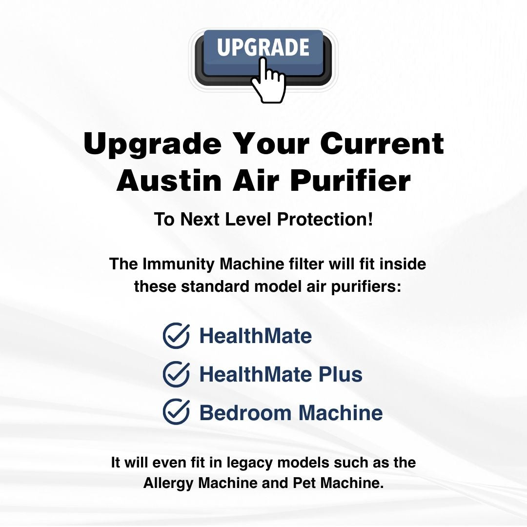 Austin Air Immunity Machine Filter, 8 Phase, Black or White (FR444A/B), infographic