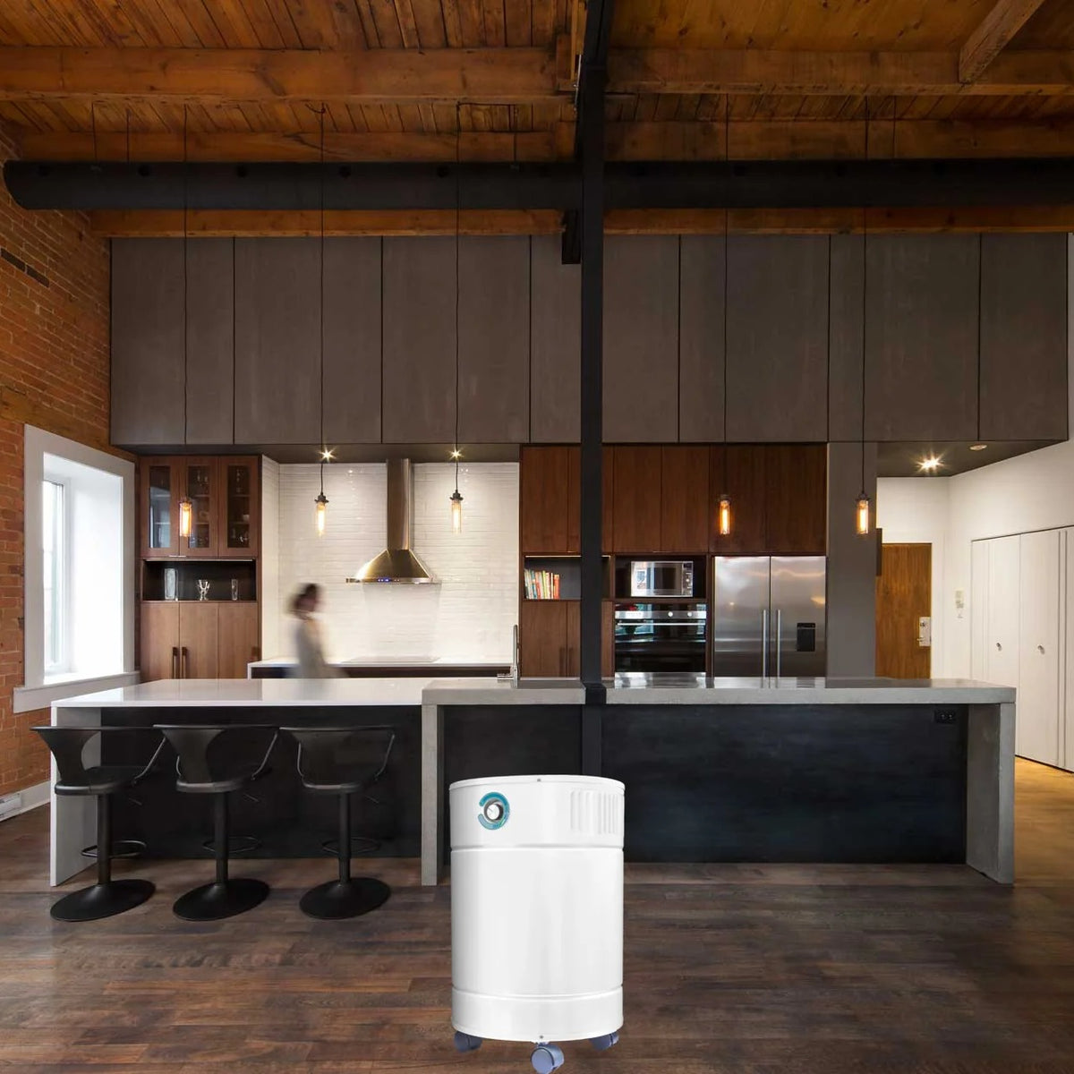 AllerAir AirMedic Pro 6 HD, White, in a loft kitchen