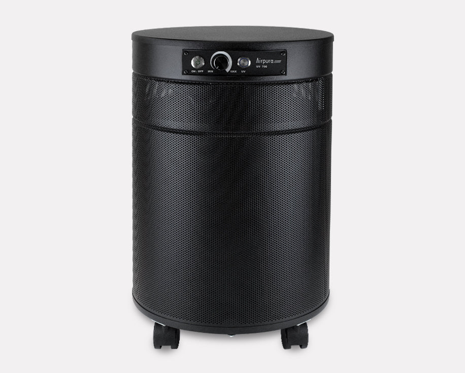 Airpura P700 Air Purifier, Mold and Chemicals, UVC and PCO, 18 lb Carbon, Black, front view on grey studio background