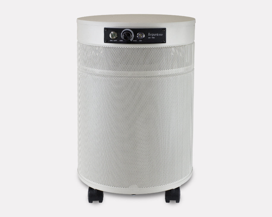 Airpura P700 Air Purifier, Mold and Chemicals, UVC and PCO, 18 lb Carbon, Cream, front view on grey studio background